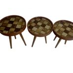 Zigon 19625Sehpa Çember DAMALI Model Kayın Retro Ceviz 3 Ayak Üstü Cam El Yapım