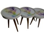 Zigon 19629 Sehpa Çember Renkli Dalga Model Kayın Retro Parlk Ceviz 3Ayk Üstü Cam