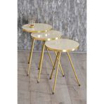 Zigon Sehpa 3'lü GOLD Metal Ayak Krem GOLD