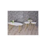 ZİGON SEHPA VE ORTA SEHPA ELİPS GOLD METAL AYAK GOLD BEYAZ SET