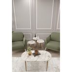 Zigon ve Orta Sehpa Seti | Salon Seti | Sehpa Seti | Oturma Odası Seti | Oval - Beyaz Mermer