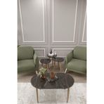 Zigon ve Orta Sehpa Seti | Salon Seti | Sehpa Seti | Oturma Odası Seti | Oval - Siyah Mermer