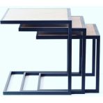 Zigon Zlf 3Lü 14097C Model Metal Siyah Fırın Boya Mdf Ceviz Theak Tabla Elyapım