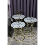 Zigonzi 3'lü Zigon Kum Saati Sehpa Takımı Beyaz Siyah Mermer Desenli Gold Ayak