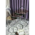 Zigonzi Gümüş Metal, Bronz Aynalı Üçlü Zigon Sehpa