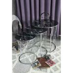 Zigonzi Gümüş Metal Hasır C Zigon Sehpa Mermer Desen