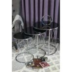Zigonzi Hasır C Model Gümüş Metal Siyah Cam Zigon Sehpa