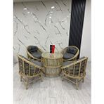 Zigonzi Linda 4 Kişilik Rattan (bambu) Bahçe Balkon Teras Oturma Grubu Gri Minderli (1+1+1+1) + 75x75 Cm Masa - Ceviz Rattan