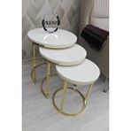 Zigonzi Lısa 3'lü Zigon Sehpa - Beyaz Ahşap Tabla - Gold Metal Ayak
