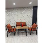 Zigonzi Rüya 4 Kişilik Metal Bahçe Balkon Teras Cafe Oturma Grubu 2+1+1 – Portakal Minderli – 60x105 Cm Ceviz Renk Suntalem Orta Masa Çok Renkli