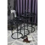 Zigonzi Üçlü Zigon Temperli Cam Siyah Beyaz Mermer Desenli Metal Sehpa -