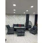 Zigonzi Vilza 7 Kişilik Rattan Bahçe Balkon Teras Oturma Grubu Antrasit Minderli (3+1+1) 80x140 Cm Masa, 2 Adet Puf Ve Tek Kişilik Rattan Salıncak Seti - Antrasit Gri