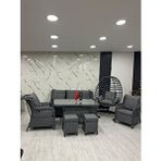 Zigonzi Vilza 7 Kişilik Rattan Bahçe Balkon Teras Oturma Grubu Gri Minderli (3+1+1) 80x140 Cm Masa, 2 Adet Puf Ve Tek Kişilik Rattan Salıncak Seti - Antrasit Gri