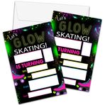 ZIIUFRN Zarflı Haydi Parlayan Paten Doğum Günü Davetiyeleri (10,16 cm x 15,24 cm), 20 Set Neon Parlayan Doğum Günü Partisi Kişiselleştirilmiş Davetiyeler-c03