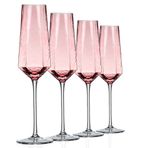 ziixon Kristal Şampanya Flüt 236 ml Pembe Düğün Şampanya Kadehleri Şık Şampanya Flüt Zarif 4'lü Set Düğün Yıl Dönümü Noel için (Pembe)