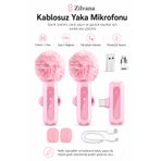 Zilvana Pembe Kablosuz Yaka Mikrofonu 2.4G Type-C / Lightning Uyumlu Gürültü Azaltmalı Mini Vlog Canlı Yayın Röportaj Mikrofonu
