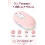 Zilvana Pembe Şarjlı Kablosuz Mouse Bluetooth 5.2 + 2.4g Çift Modlu Sessiz Tuşlu Rgb Işıklı 800 1200 1600 Dpı Type-C Şarjlı Ergonomik Mouse