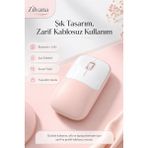 Zilvana Şarjlı Kablosuz Pembe Mouse Bluetooth + 2.4g Çift Modlu Type-C Şarjlı Sessiz Tuşlu Ergonomik Optik 1200/1600 Dpı Taşınabilir Mouse