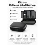 Zilvana Type-C Girişli Siyah Kablosuz Yaka Mikrofonu Şarj Kutulu 2 Verici 1 Alıcı 48kHz 24bit Gürültü Engellemeli