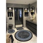 Zincir, Pamuk Dokuma Taban, Yuvarlak Banyo Halısı, 100x100-60x60-40x60 Cm 3 Lü Set Siyah