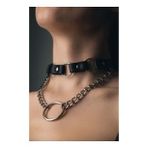 Zincir Ve Halka Detaylı Şık Deri Choker (Kırmızı)