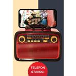 Zineets Büyük Boy Nostaljik Radyo Fm Ahşap Görünümlü Bluetooth Hoparlör Ahşap Renk Vintage Işıklı Usb Sd