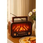 Zineets Büyük Boy Nostaljik Radyo Fm Ahşap Şömine Görünümlü Bluetooth Hoparlör Vintage Işıklı Usb Sd