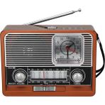 Zineets Nostaljik Radyo Fm Ahşap Görünümlü Bluetooth Hoparlör Ahşap Renk Vintage Saatli Işıklı USB Sd - Siyah