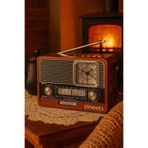 Zineets Saatli Nostaljik Radyo FM Ahşap Görünümlü Bluetooth Hoparlör Ahşap Renk Vintage Saatli IŞIKLI USB SD