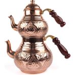Zinnun Bakır Çaydanlık Lale-Zımba Işlemeli Orta Boy- 0.70 mm Sac- 1.8 Lt +0,8 Lt