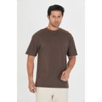 Zinox Erkek Bisiklet Yaka Oversize 2 Ip T-Shirt - 0 - Kahverengi - XL