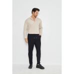 Zinox Erkek Yarım Oversize Uzun Kol Apaçi Yaka Ütü Gerektirmeyen Crep Desen Gömlek - Bej - 2XL