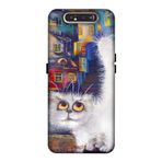 Zipax 8945 Samsung Galaxy A80 Beyaz Kedi Baskılı Uyumlu Silikon Kılıf