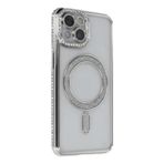Zipax Apple iPhone 13 Uyumlu Kılıf, M-Safe Şarj Özellikli, Taşlı, Gri