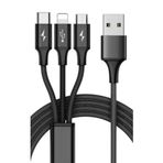 Zipax Honor 20, 30, 50, 60, 70 Lite ve Pro ile Uyumlu 3in1 Type-C/Micro USB/Lightning Şarj Kablosu, 66W, 1,5 Metre, Örgü Kablo, Siyah