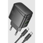 Zipax iPad Lenovo Asus Huawei Xiaomi Casper ile Uyumlu Type-C 30W Hızlı Şarj Aleti Seti, USB-A + USB-C Çift Çıkış, Siyah