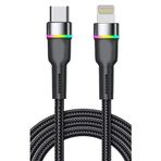 Zipax iPhone 11, 11 Pro, 11 Pro Max ile Uyumlu 35W PD Lightning Hızlı Şarj Kablosu, USB-C to Lightning, RGB LED Işık, Örgülü Metal Kasa, Siyah