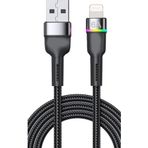 Zipax iPhone 13, 13 Pro, 13 Pro Max ile Uyumlu Lightning 6A Hızlı Şarj Kablosu, Metal Başlık, Hasır Örgü, RGB LED, Siyah