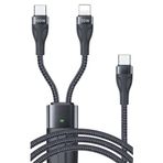 Zipax iPhone 15 16 16e 17 Pro Max Plus ile Uyumlu 100W Type-C / 20W Lightning Şarj Kablosu, 1.4m, Siyah
