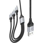 Zipax iPhone 15 16 16E 17 Pro Max Plus Type-C / Lightning / Micro Şarj Kablosu 3in1 HOC-X102-AC - Hoc-X102-AC Siyah