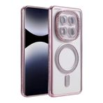 Zipax Xiaomi Redmi Note 14 Pro 4G ile Uyumlu Kılıf, M-Safe Şarj Özellikli, Simli Taşlı, Pembe