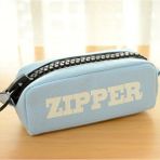 Zipper Geniş Kapasiteli Kalemlik Büyük Fermuarlı Kaliteli Kalem Kutusu Cüzdan - Mavi