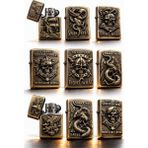 Zippo Modeli Eskitme Pirinç Modeli Benzinli Çakmak+Benzin+Taş+Fitil - Ahşap - Bej - Siyah - 4