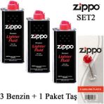 Zippo Premium Çakmak Yakıtı 3×125 ml ve 1 Paket 6 Adet Taş Seti ile Rüzgar Geçirmez Kullanım - Siyah