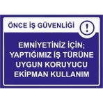 ZiPrinter Önce Iş Güvenliği Emniyetiniz Için Uygun Koruyucu Ekipman Isg Uyarı Levhası Pvc A3 30X42 cm - 30 x 42 cm