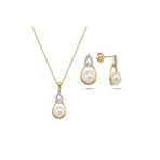 Zirkon Taşlı Damla İçinde Doğal İnci Küpe Kolye İkili Set (Sarı)