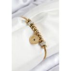 Zirkon Taşlı Göz Charm Figürlü Gold Renk Kadın Bileklik (316L Çelik)