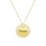 Zirkon Taşlı Güneş Tasarım Gold Renk Kişiye Özel İsim/Harf Yazılı 925 Ayar Gümüş Kadın Kolye
