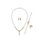 Zirkon Taşlı İnci Kolye Bilelik Küpe Yüzük Dörtlü Set (Rose)