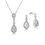 Zirkon Taşlı Işıltılı Damla Diamond Model Kadın Gümüş Kolye Küpe Seti